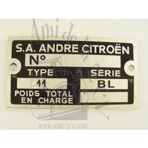 Plaquette constructeur Traction 11BL Livrasion gratuite en France continentale