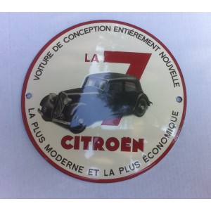 Plaque ronde émaillée Traction Citroën 7 cv